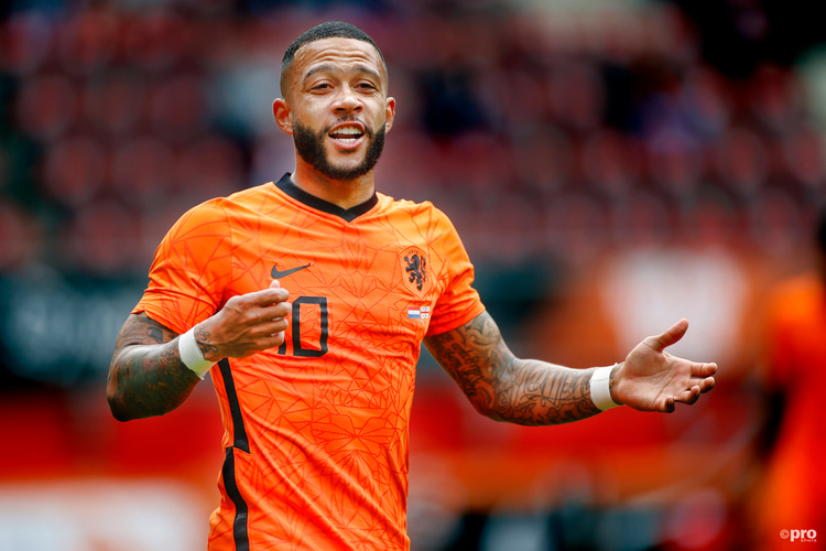 Lyon's Memphis Depay playing for Netherlands against Georgia