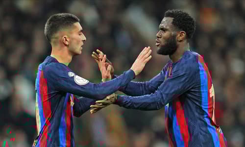 Barca pair Ferran Torres and Franck Kessie.
