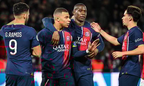 Kylian Mbappe, Nordi Mukiele, Goncalo Ramos, Vitinha, PSG, 2023/24