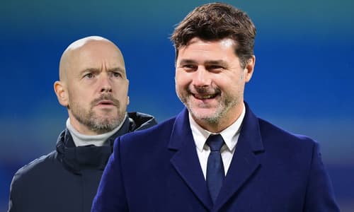 Manchester United manager Erik ten Hag and future Chelsea manager Mauricio Pochettino