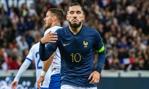 Rayan Cherki celebrates scoring for France U21 against Cyprus