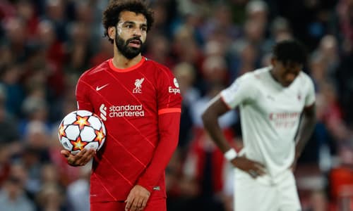 Mohamed Salah in action during Liverpool v Milan in the Champions League 