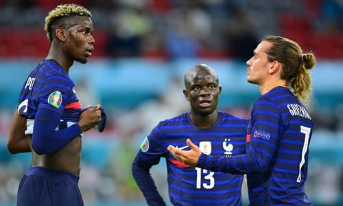 Paul Pogba, N'Golo Kante and Antoine Griezmann in 2018.