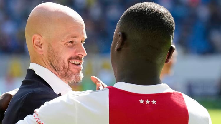 Brian Brobbey en Erik ten Hag werden samen twee keer landskampioen met Ajax.