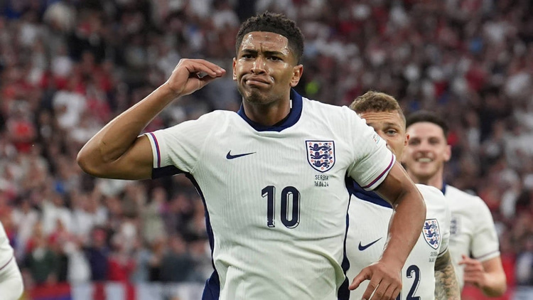 Jude Bellingham in action for England at Euro 2024