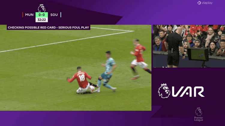 Casemiro was sent off against Southampton for this tackle
