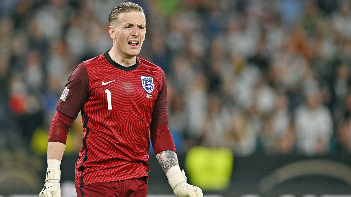 Jordan Pickford in action for England