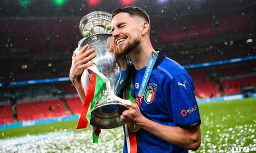 Jorginho of Italy holds Euro 2020 trophy