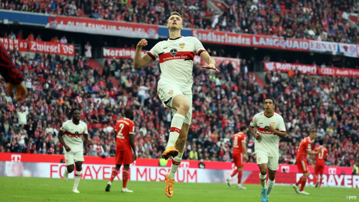 Sasa Kalajdzic celebrates scoring against Bayern Munich
