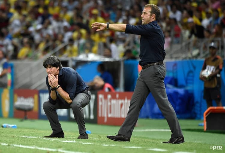 Hansi Flick and Joachim Low at the 2014 World Cup in Brazil