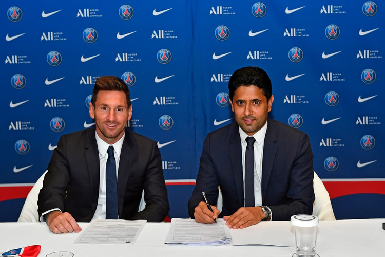 Lionel Messi and PSG CEO Nasser Al-Khelaifi 