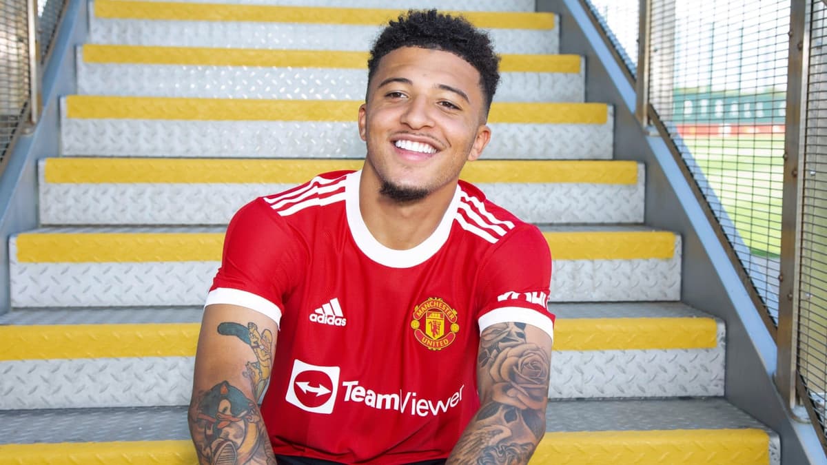 Jadon Sancho after signing for Man Utd from Borussia Dortmund