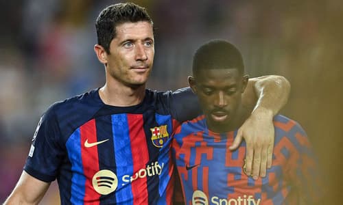 Barcelona teammates Robert Lewandowski and Ousmane Dembele.