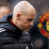 Erik ten Hag next to the Manchester United badge