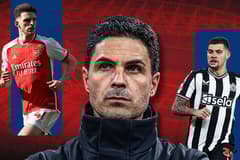 Mikel Arteta, Declan Rice, Bruno Guimaraes, Arsenal, 2023/24