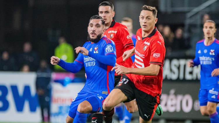 Nemanja Matic (right) and Lyon's Rayan Cherki
