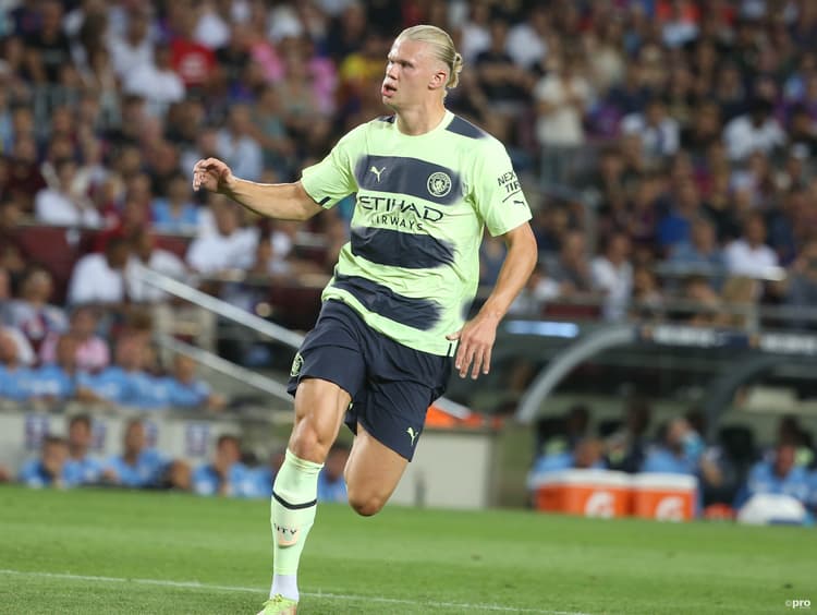 Erling Haaland in action for Man City in the 2022/23 season