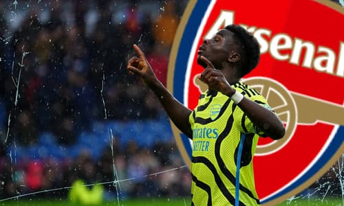 Bukayo Saka celebrates scoring against Burnley for Arsenal in the Premier League