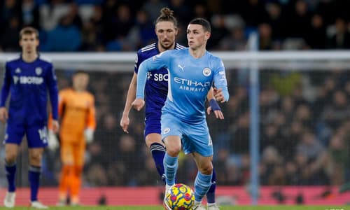 Phil Foden in action as Man City thrash Leeds 7-0 in Premier League