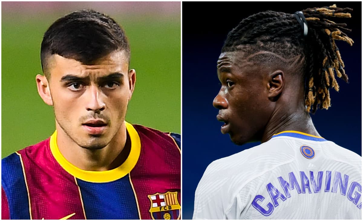 Barcelona midfield Pedri and Real Madrid midfielder Eduardo Camavinga