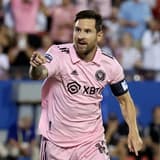 Lionel Messi celebrates scoring for Inter Miami against FC Dallas, 2023
