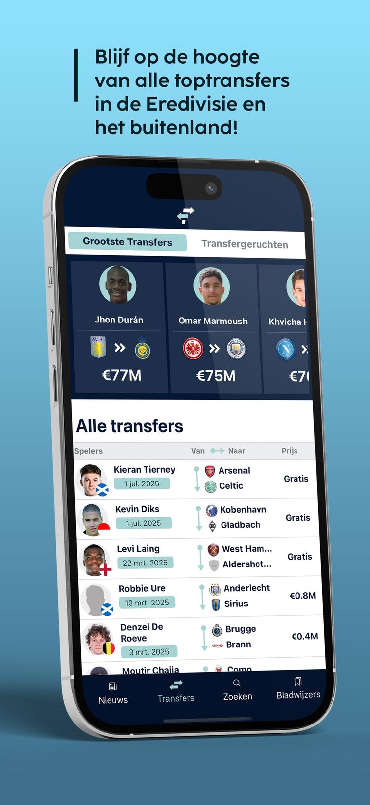 Mis niets met de FootballTransfers-app!