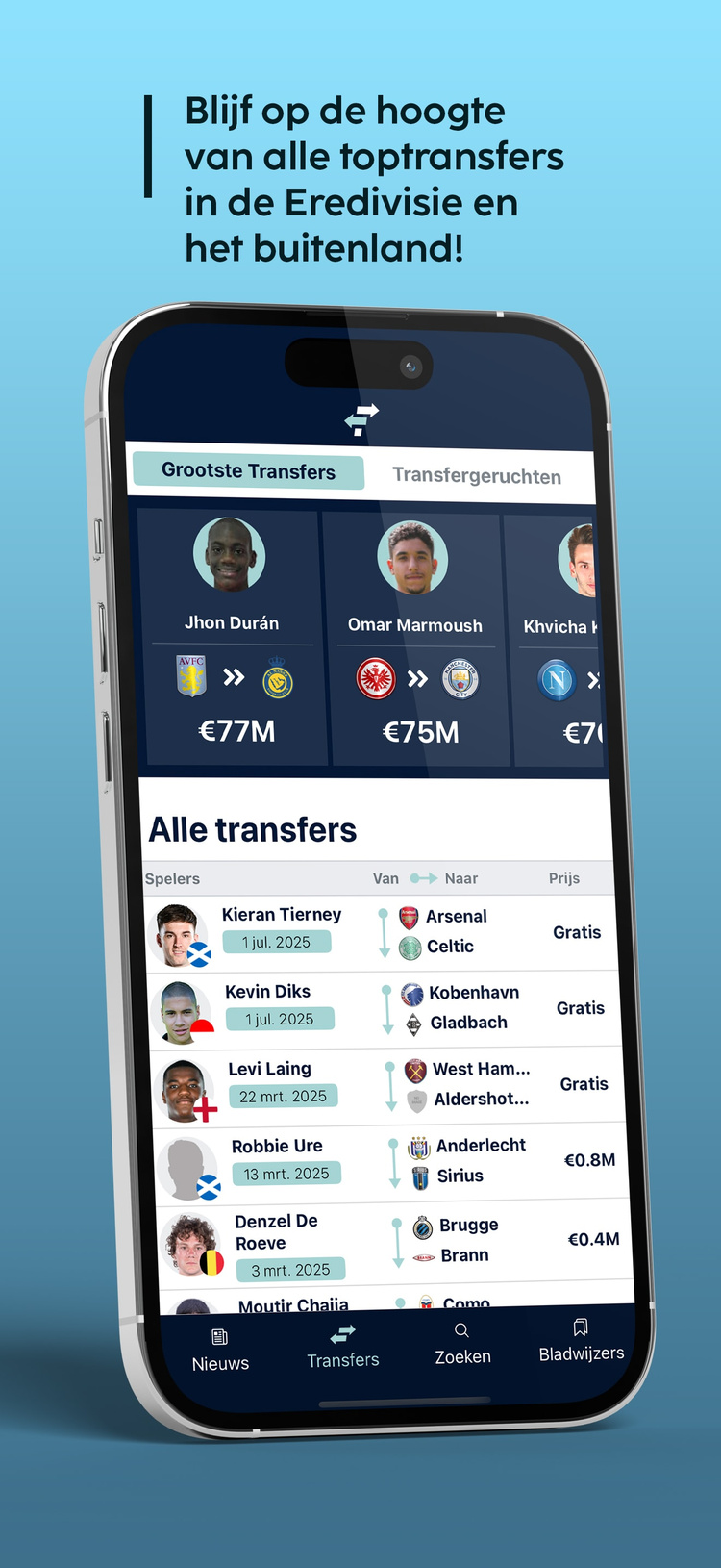 Mis niets met de FootballTransfers-app!