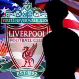 The Liverpool badge and a silhouette of Tyler Adams on a background of the flag of the USA
