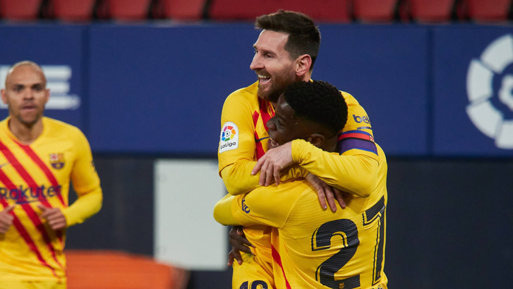 Ilaix Moriba and Lionel Messi at Barcelona