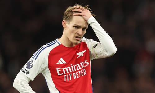 Arsenal's Martin Odegaard reacts during the Champions League semi-final against PSG