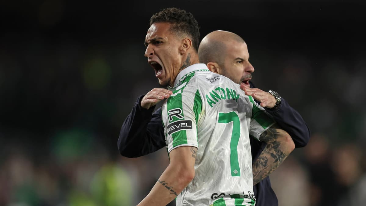 On-loan Man Utd winger Antony celebrates Real Betis' win over Sevilla, 2024/25