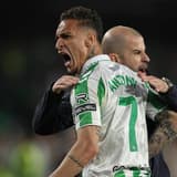 On-loan Man Utd winger Antony celebrates Real Betis' win over Sevilla, 2024/25