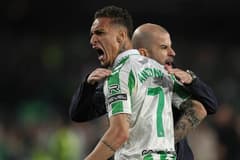 On-loan Man Utd winger Antony celebrates Real Betis' win over Sevilla, 2024/25