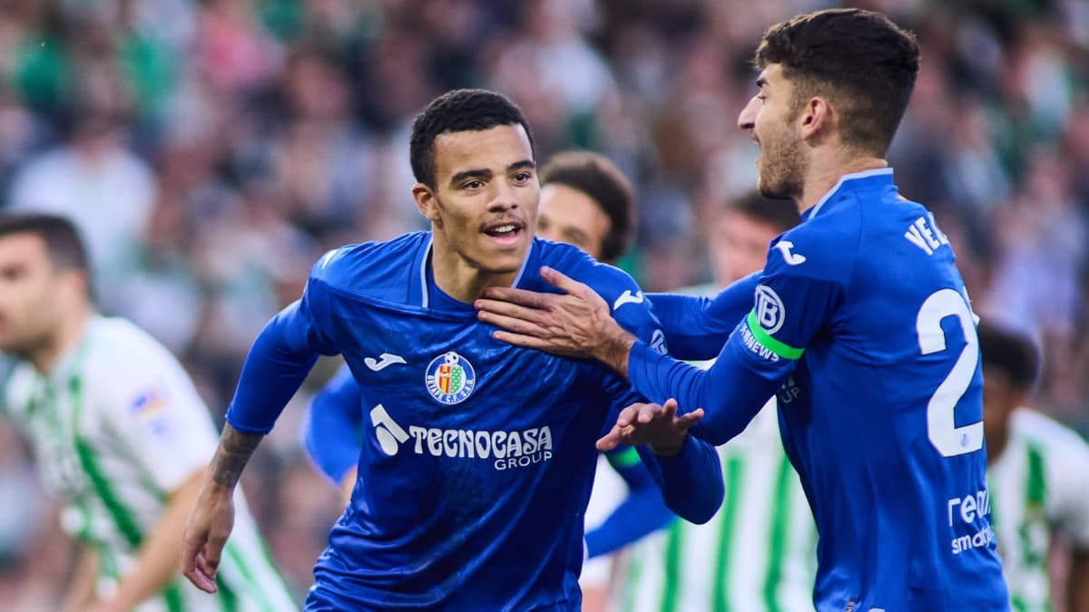 Mason Greenwood celebrates scoring for Getafe against Real Betis in LaLiga