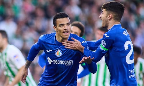 Mason Greenwood celebrates scoring for Getafe against Real Betis in LaLiga