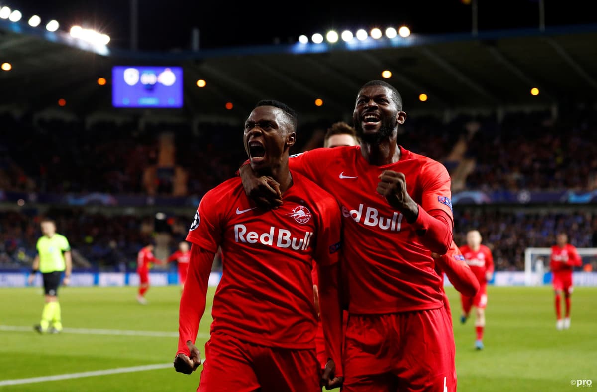 New Leicester signing Patson Daka celebrates scoring to Red Bull Salzburg