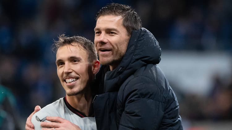 Alejandro Grimaldo and Xabi Alonso, Leverkusen