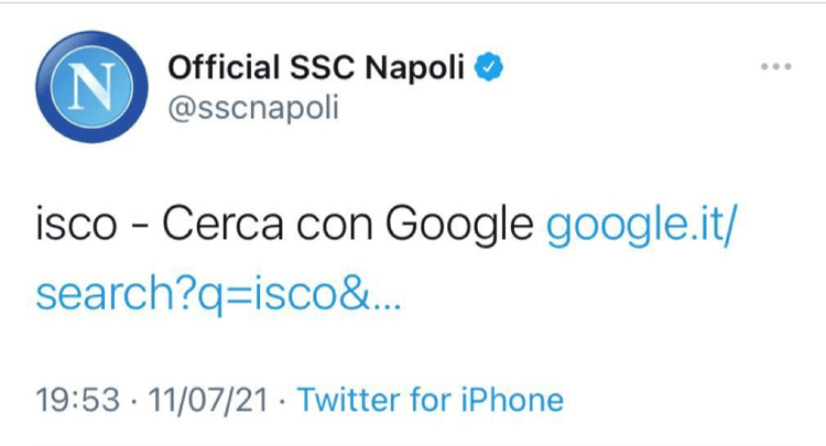 Isco, Napoli Tweet