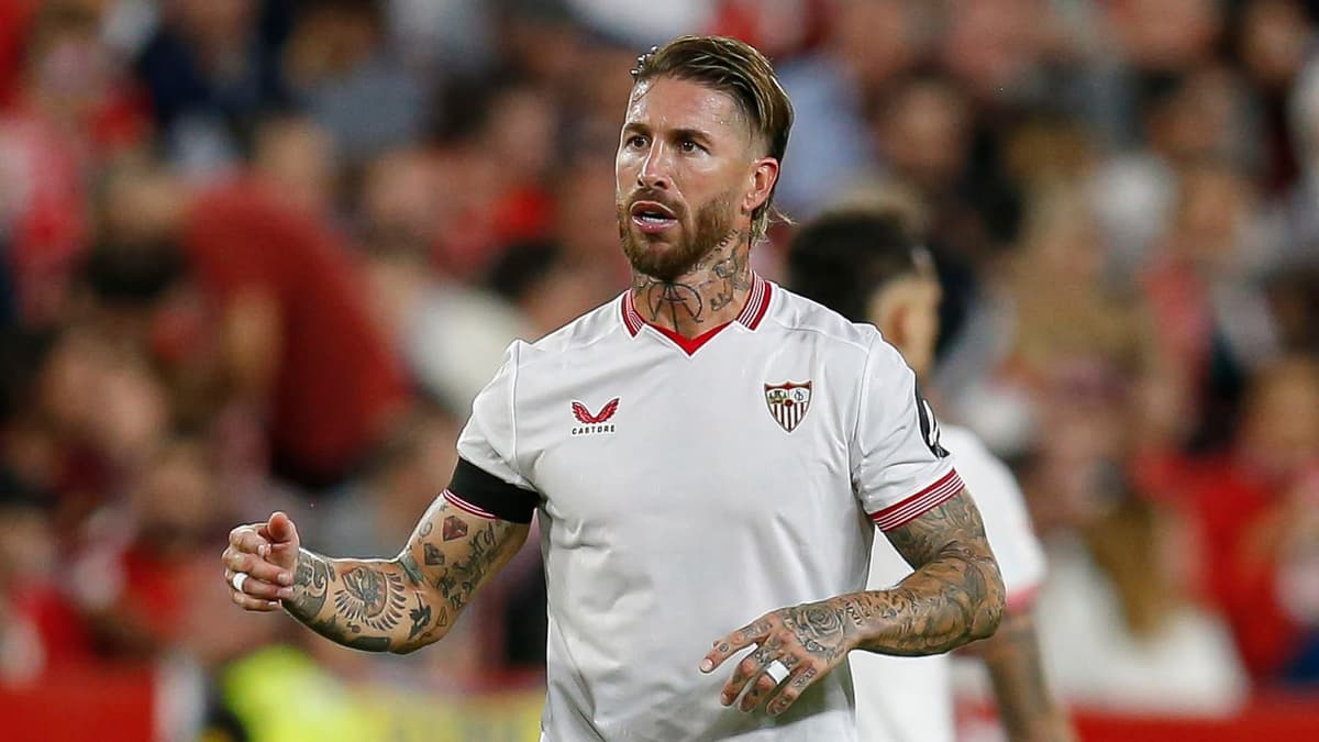 Sergio Ramos of Sevilla celebrates against Real Madrid