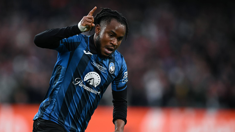 Ademola Lookman celebrates scoring in the Europa League final