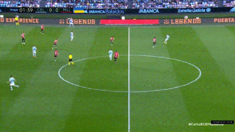 Gabri Veiga using his body to shield the ball and turn away from an opponent while receiving