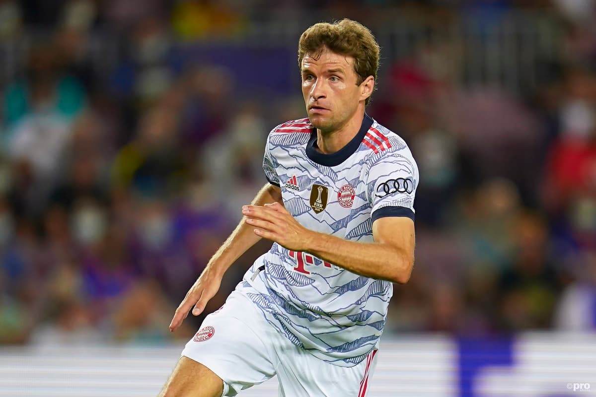 Thomas Muller in Champions League action for Bayern against Barcelona