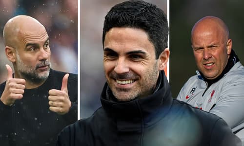 Man City manager Pep Guardiola, Arsenal boss Mikel Arteta, Liverpool coach Arne Slot