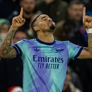 Gabriel Jesus celebrates scoring his first Premier League goal of the season for Arsenal against Crystal Palace