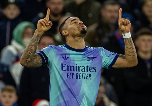 Gabriel Jesus celebrates scoring his first Premier League goal of the season for Arsenal against Crystal Palace