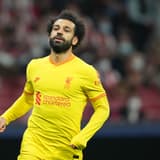 Mohamed Salah in action, Liverpool v Atletico Madrid