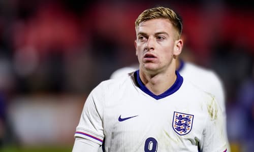 Ipswich striker Liam Delap playing for England U21