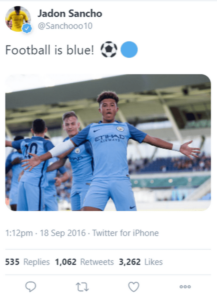 Jadon Sancho's deleted tweet