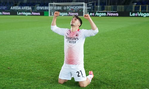 Real Madrid player Brahim Diaz celebrating after scoring for AC Milan in 2020-21