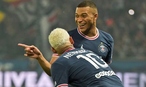 Neymar and Kylian Mbappe in action for PSG